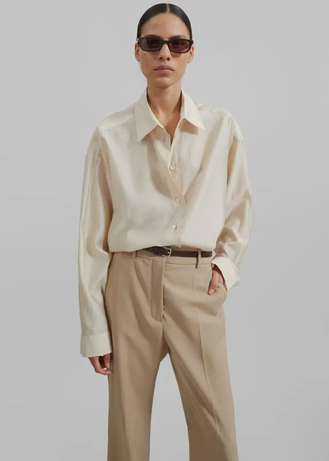 Clothing Women The Frankie Shop Ola Semi Sheer Button Up Shirt 8211 Ivory