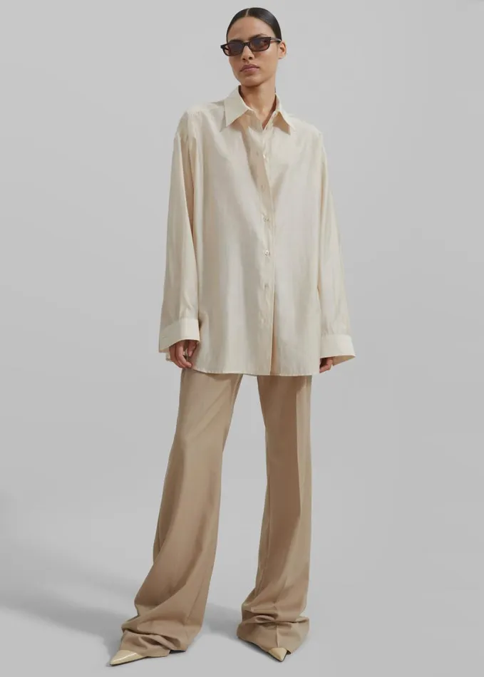 Clothing Women The Frankie Shop Ola Semi Sheer Button Up Shirt 8211 Ivory