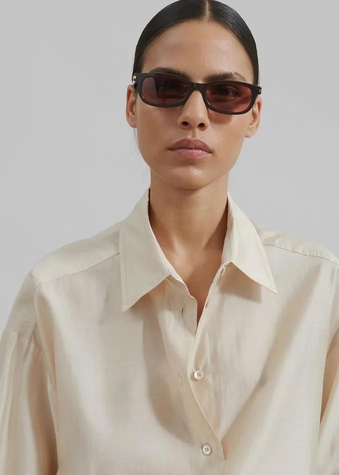 Clothing Women The Frankie Shop Ola Semi Sheer Button Up Shirt 8211 Ivory