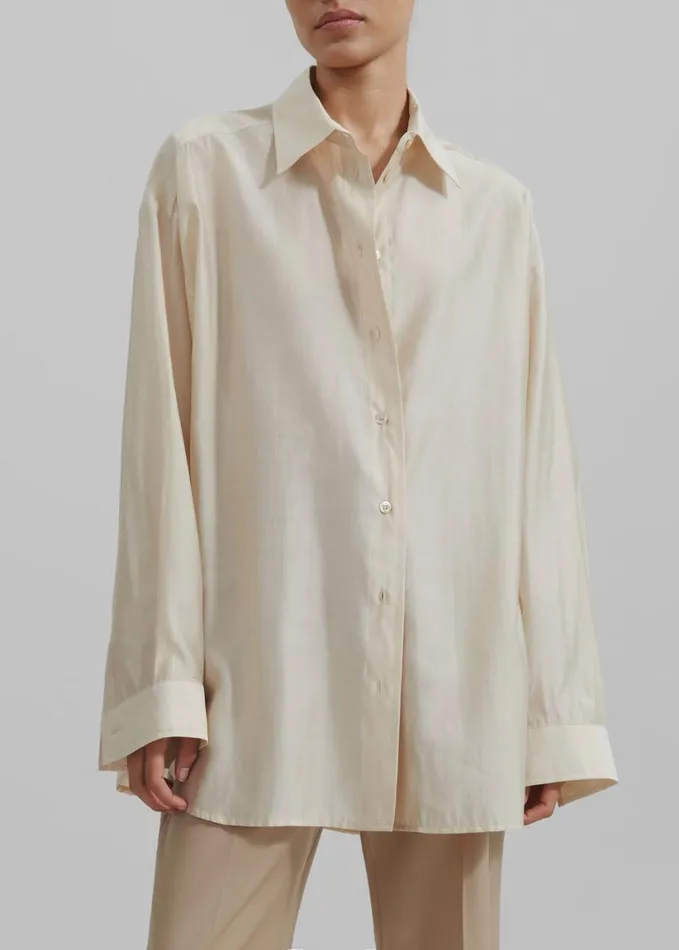 Clothing Women The Frankie Shop Ola Semi Sheer Button Up Shirt 8211 Ivory