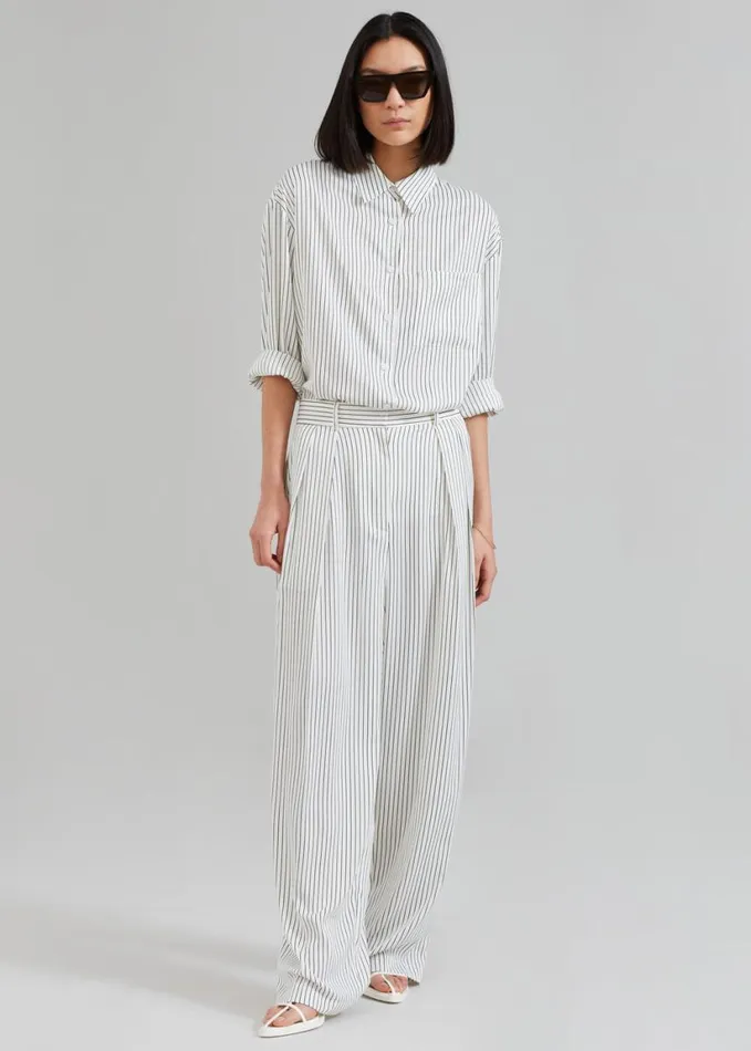 Clothing Women The Frankie Shop Tansy Satin Pants 8211 White Pinstripe