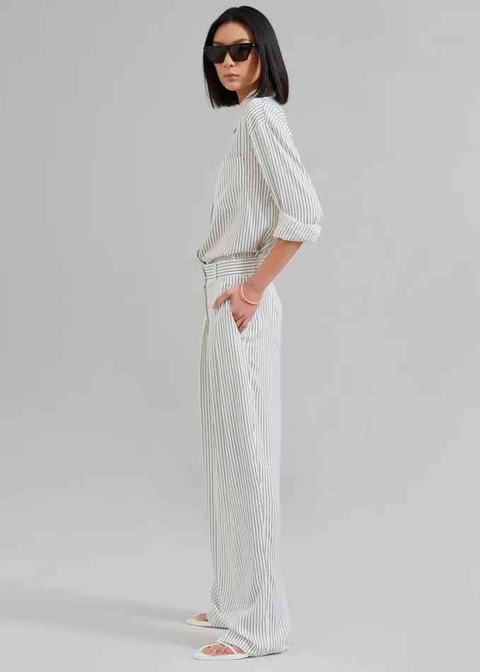 Clothing Women The Frankie Shop Tansy Satin Pants 8211 White Pinstripe