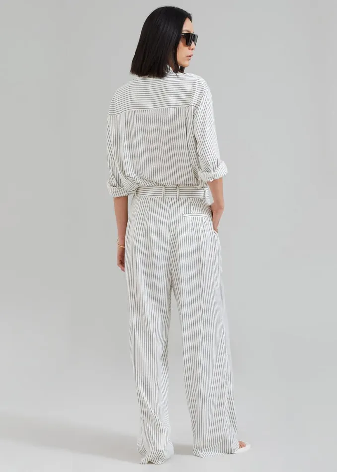 Clothing Women The Frankie Shop Tansy Satin Pants 8211 White Pinstripe