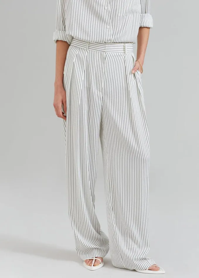 Clothing Women The Frankie Shop Tansy Satin Pants 8211 White Pinstripe