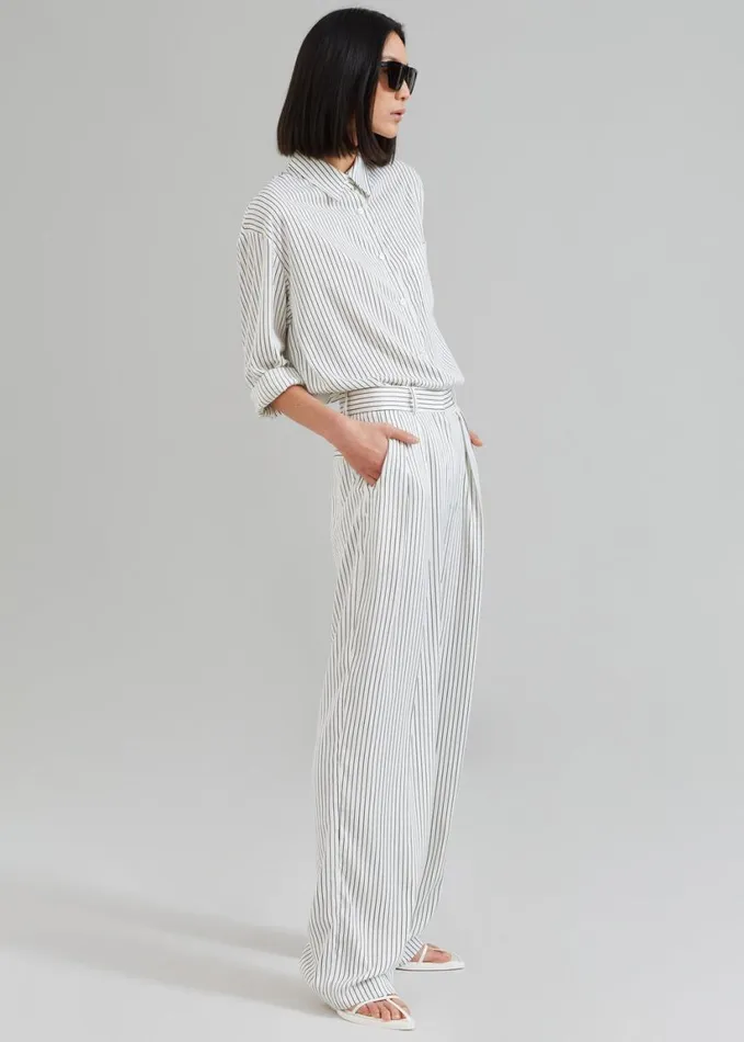 Clothing Women The Frankie Shop Tansy Satin Pants 8211 White Pinstripe