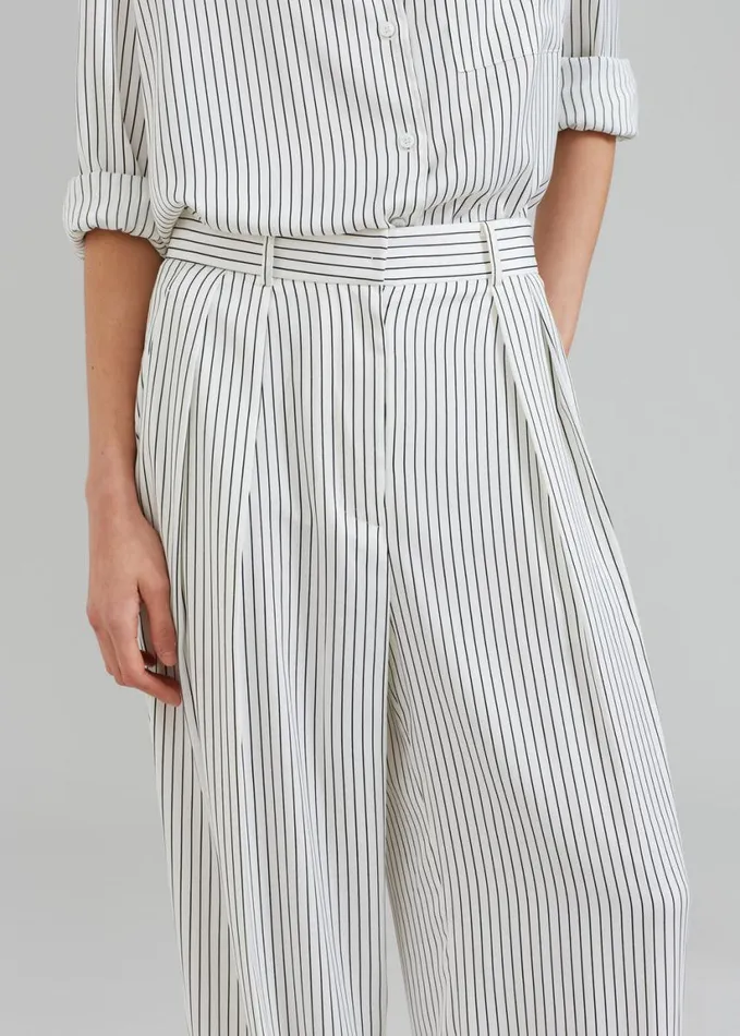 Clothing Women The Frankie Shop Tansy Satin Pants 8211 White Pinstripe