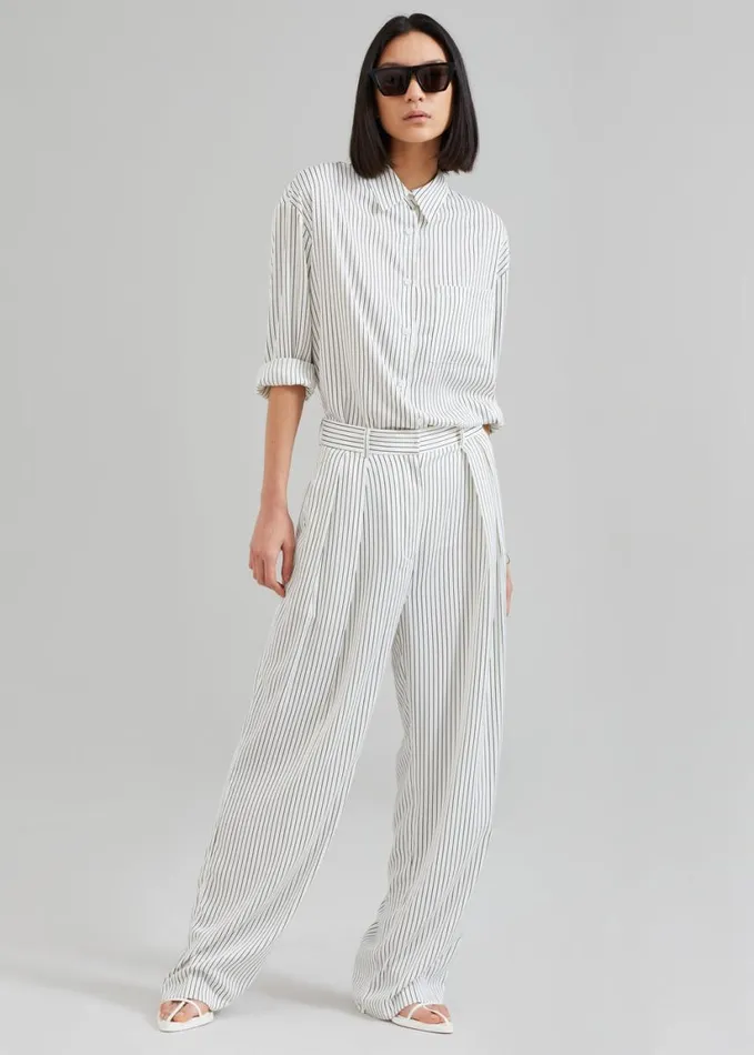 Clothing Women The Frankie Shop Tansy Satin Pants 8211 White Pinstripe