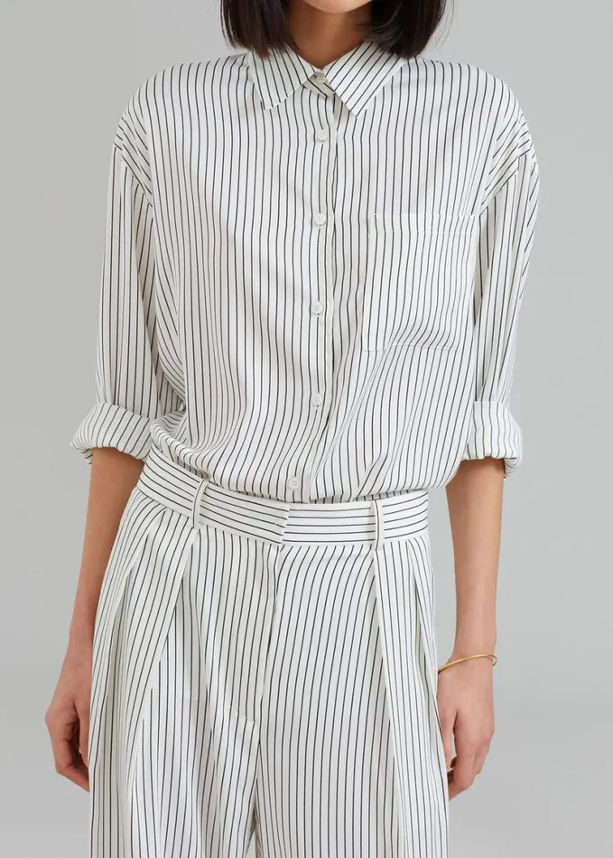 Clothing Women The Frankie Shop Tansy Satin Pants 8211 White Pinstripe