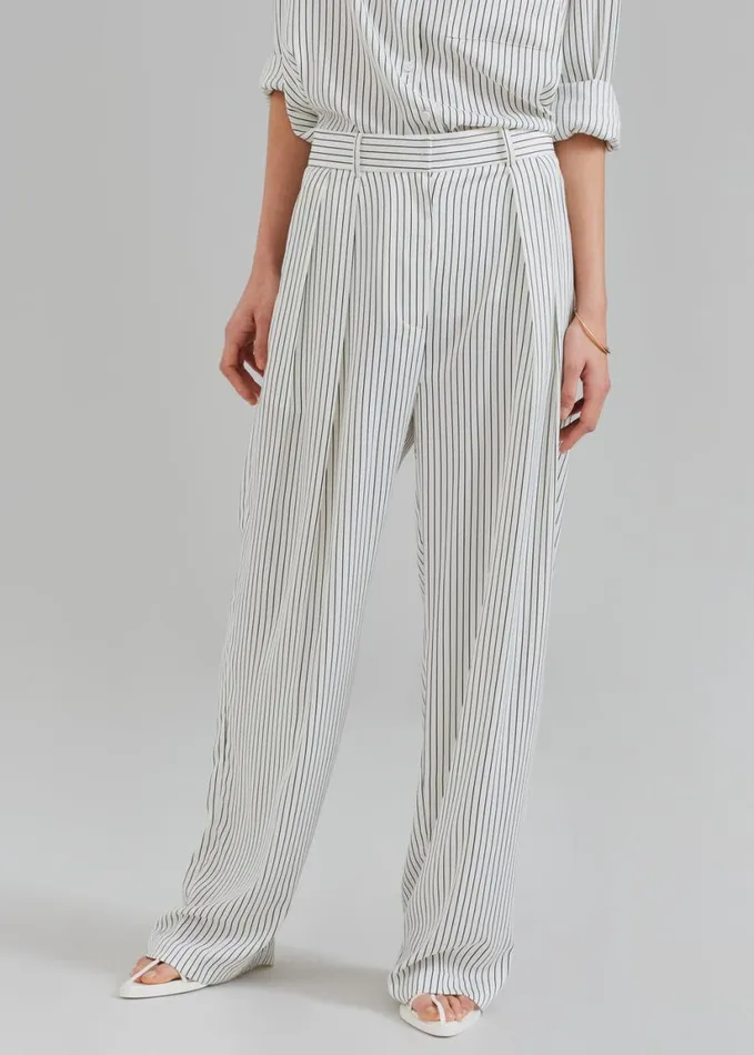 Clothing Women The Frankie Shop Tansy Satin Pants 8211 White Pinstripe