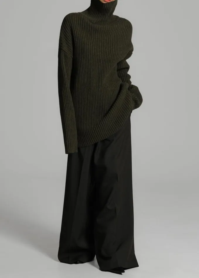 Clothing Women The Frankie Shop Thelma Ribbed Sweater Dress 8211 Khaki