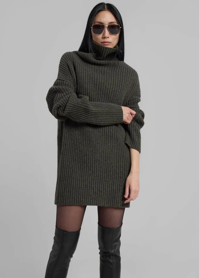 Clothing Women The Frankie Shop Thelma Ribbed Sweater Dress 8211 Khaki