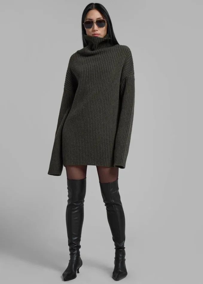 Clothing Women The Frankie Shop Thelma Ribbed Sweater Dress 8211 Khaki