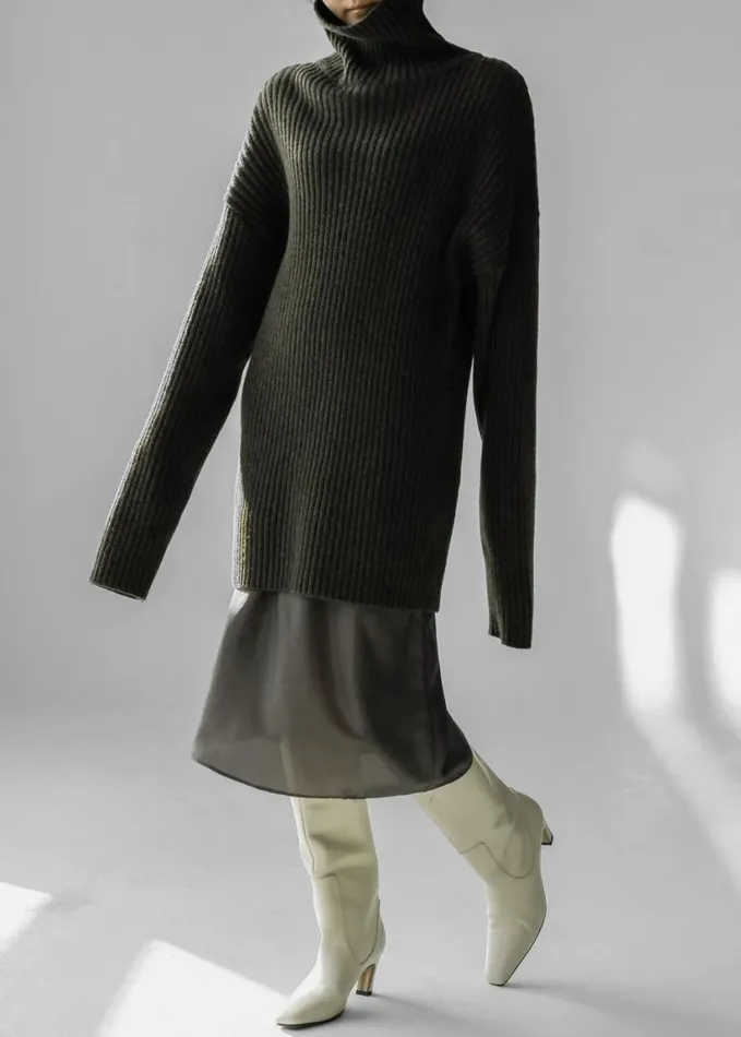 Clothing Women The Frankie Shop Thelma Ribbed Sweater Dress 8211 Khaki