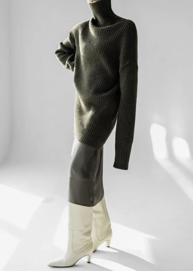 Clothing Women The Frankie Shop Thelma Ribbed Sweater Dress 8211 Khaki