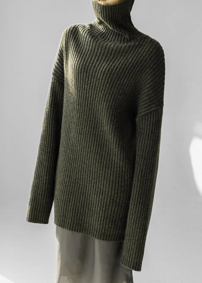 Clothing Women The Frankie Shop Thelma Ribbed Sweater Dress 8211 Khaki