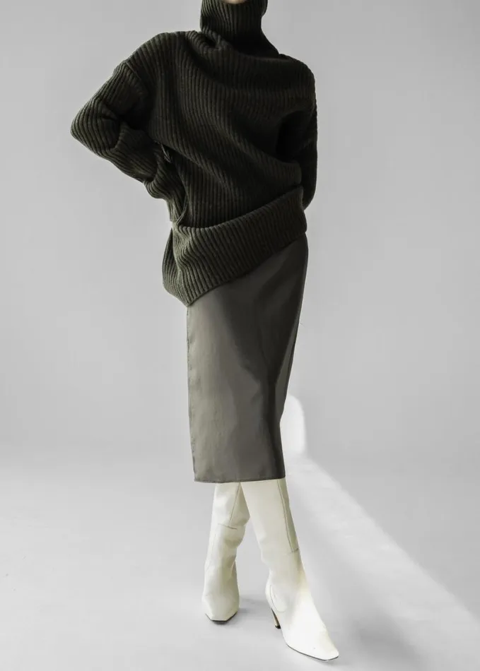 Clothing Women The Frankie Shop Thelma Ribbed Sweater Dress 8211 Khaki