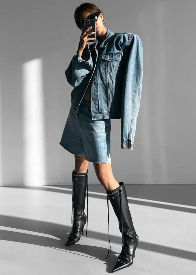 Clothing Women The Frankie Shop Timothee Padded Denim Jacket 8211 Light Wash