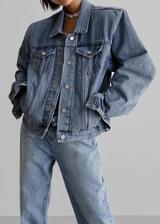 Clothing Women The Frankie Shop Timothee Padded Denim Jacket 8211 Light Wash