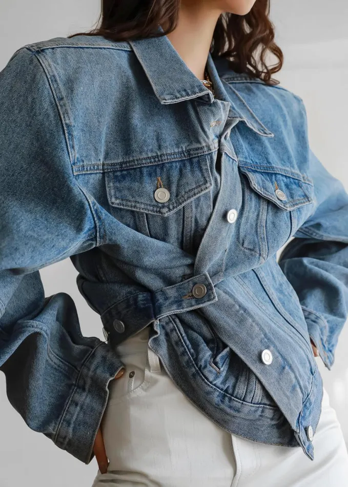 Clothing Women The Frankie Shop Timothee Padded Denim Jacket 8211 Light Wash