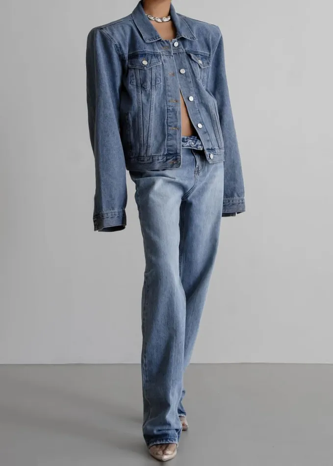 Clothing Women The Frankie Shop Timothee Padded Denim Jacket 8211 Light Wash