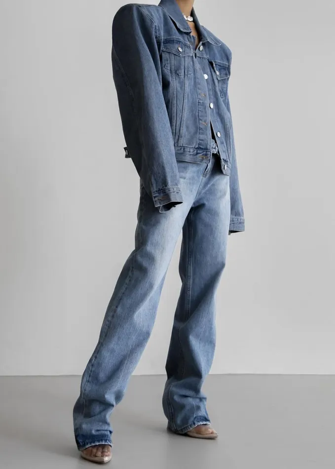 Clothing Women The Frankie Shop Timothee Padded Denim Jacket 8211 Light Wash