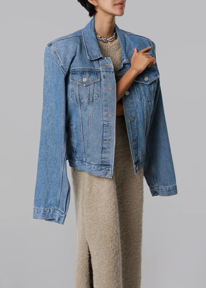 Clothing Women The Frankie Shop Timothee Padded Denim Jacket 8211 Light Wash