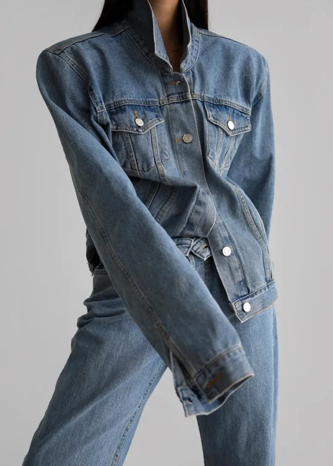 Clothing Women The Frankie Shop Timothee Padded Denim Jacket 8211 Light Wash
