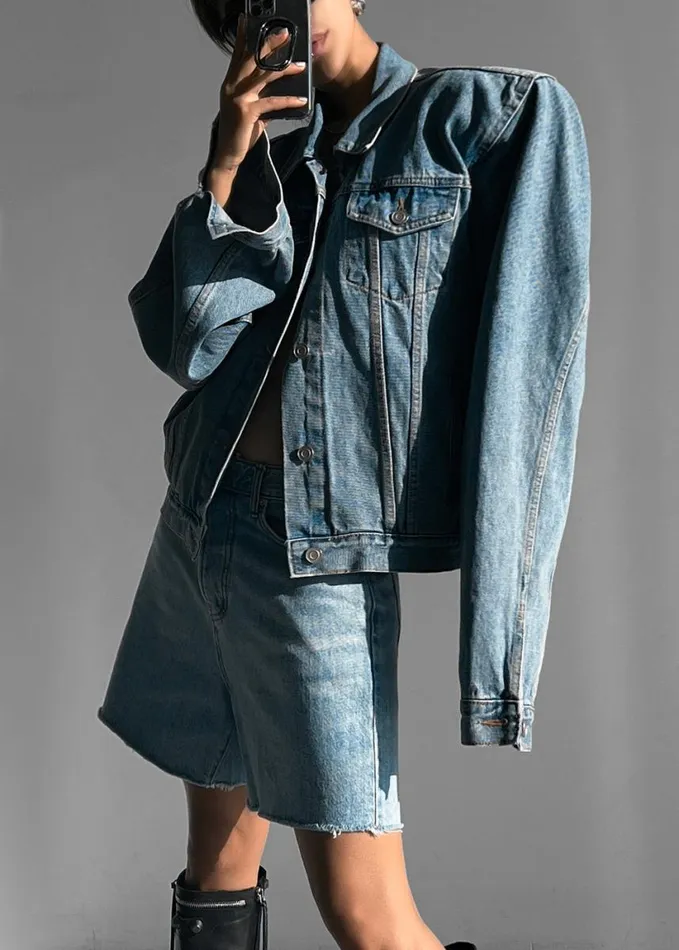 Clothing Women The Frankie Shop Timothee Padded Denim Jacket 8211 Light Wash