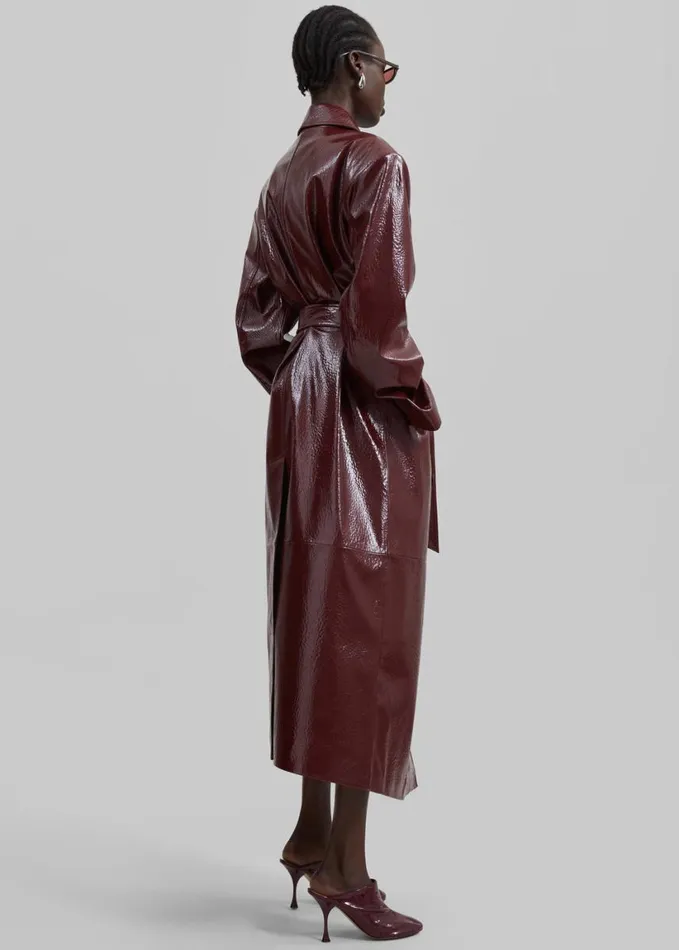 Clothing Women The Frankie Shop Tina Crackled Faux Leather Trench Coat 8211 Burgundy