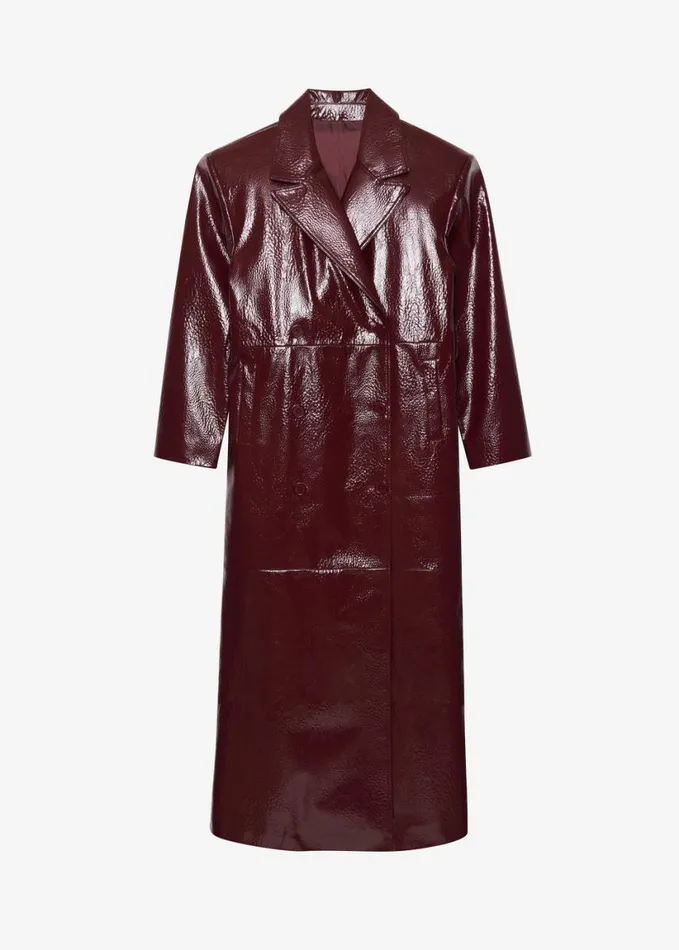 Clothing Women The Frankie Shop Tina Crackled Faux Leather Trench Coat 8211 Burgundy