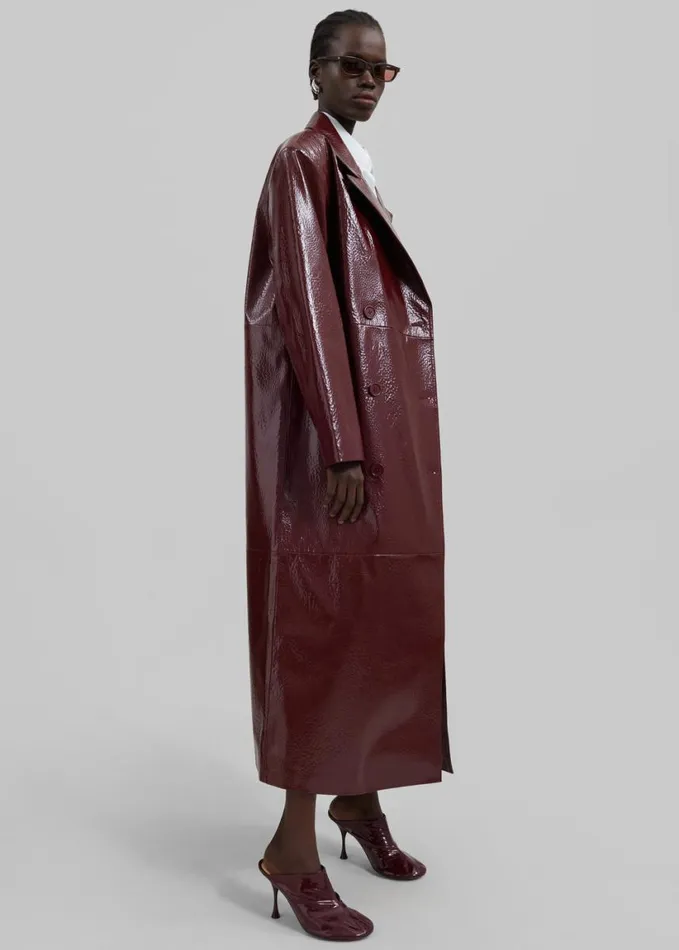 Clothing Women The Frankie Shop Tina Crackled Faux Leather Trench Coat 8211 Burgundy