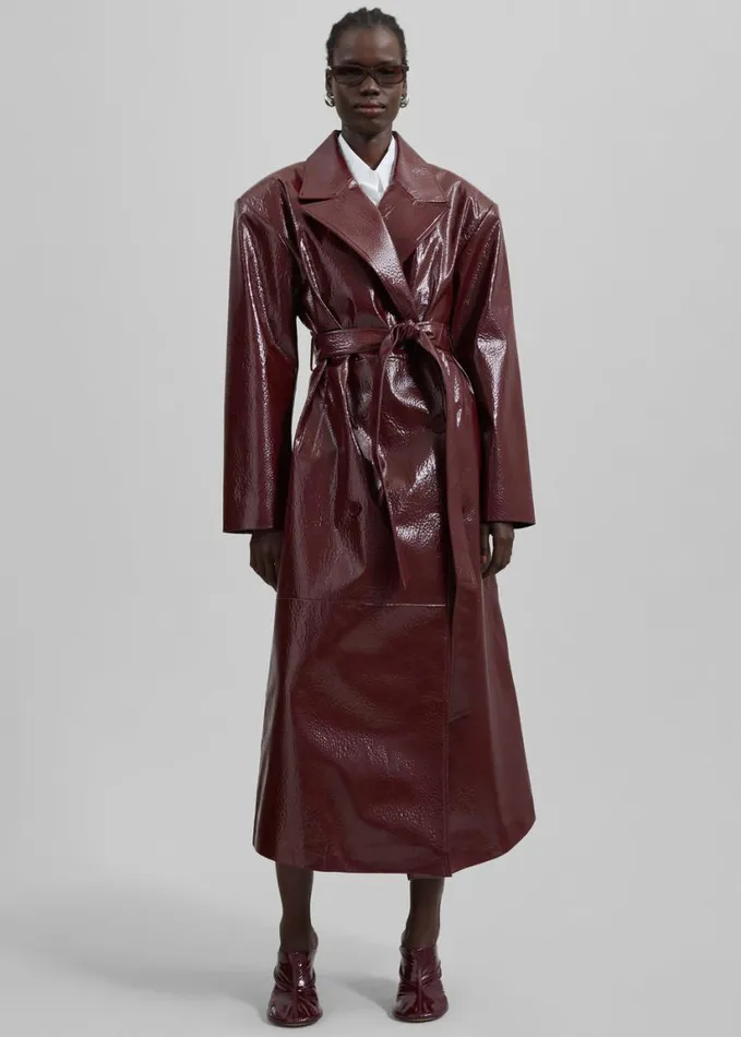 Clothing Women The Frankie Shop Tina Crackled Faux Leather Trench Coat 8211 Burgundy