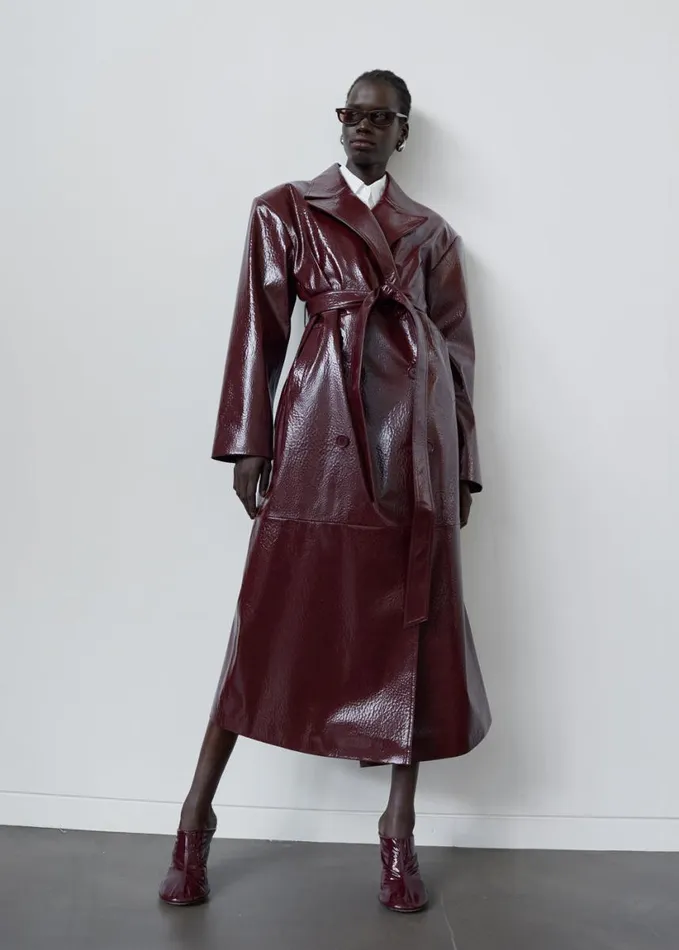 Clothing Women The Frankie Shop Tina Crackled Faux Leather Trench Coat 8211 Burgundy