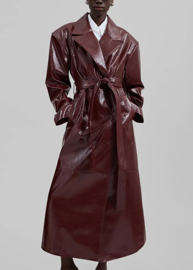 Clothing Women The Frankie Shop Tina Crackled Faux Leather Trench Coat 8211 Burgundy