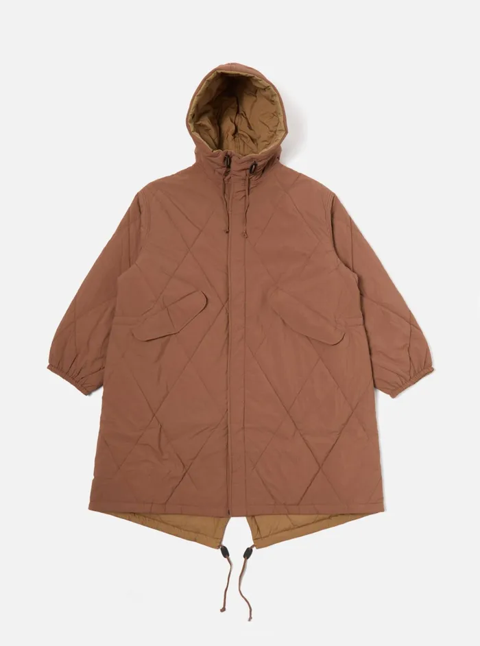 Coats and Outerwear Men Universal Works Universal Works Reversible Diamond Quilt Parka In Brown Recycled Nylon