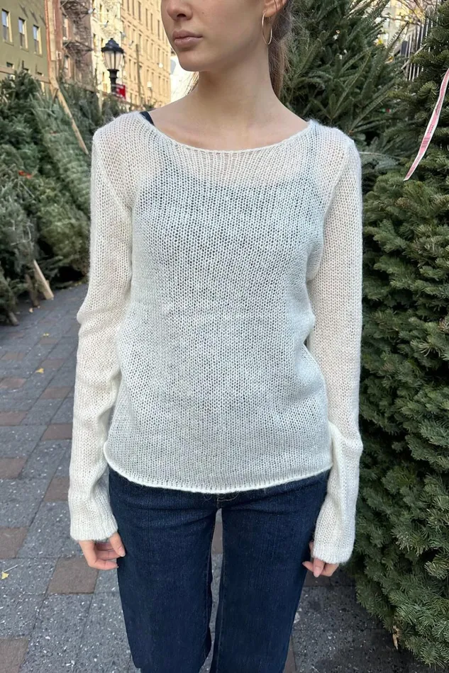 Colette Boat Neck Sweater Ivory Women Brandy Melville Sweaters