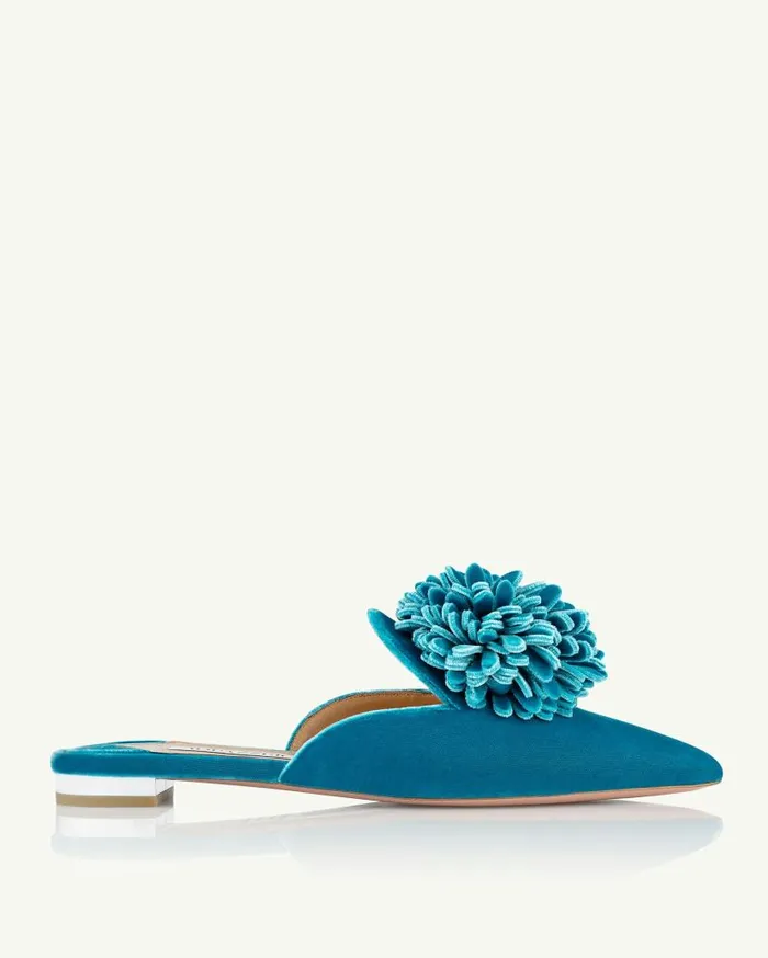 Couturier Mule Flat Blue Women Aquazzura Flats Couturier Mule Flat Blue Women Aquazzura Flats