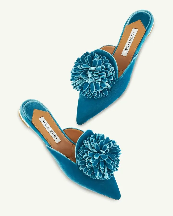 Couturier Mule Flat Blue Women Aquazzura Flats Couturier Mule Flat Blue Women Aquazzura Flats