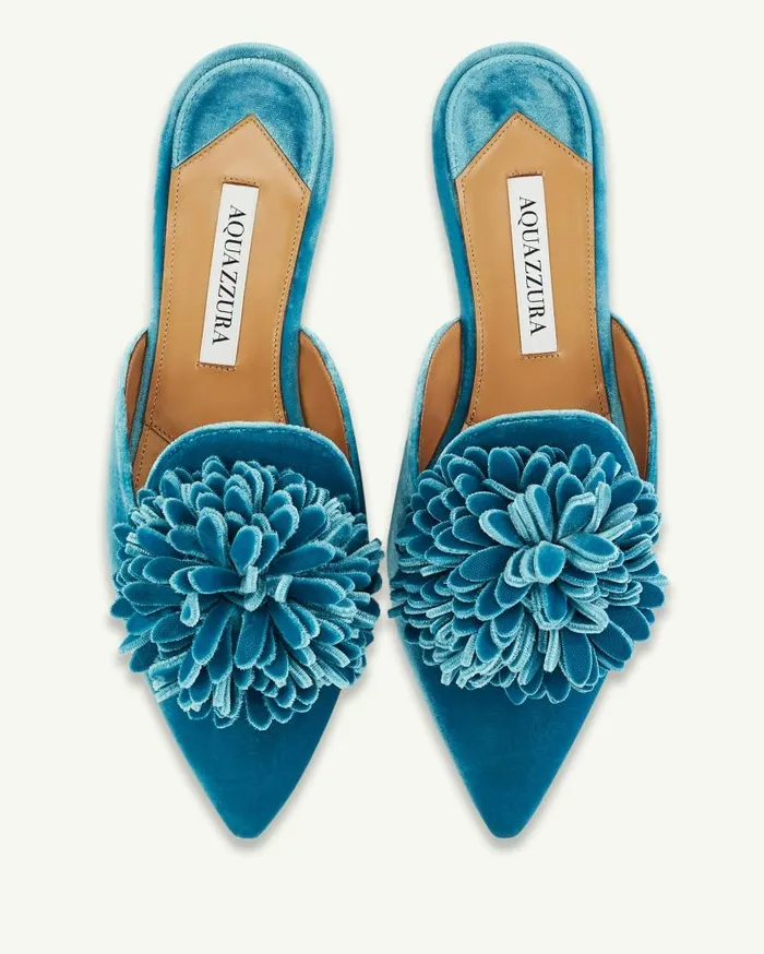 Couturier Mule Flat Blue Women Aquazzura Flats Couturier Mule Flat Blue Women Aquazzura Flats