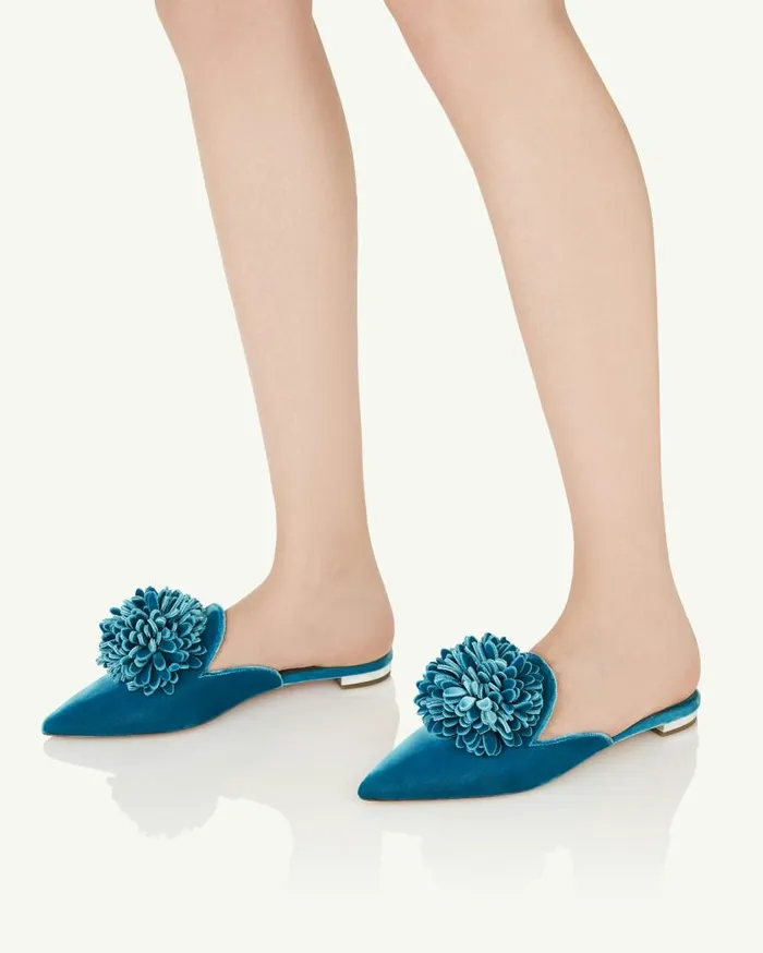 Couturier Mule Flat Blue Women Aquazzura Flats Couturier Mule Flat Blue Women Aquazzura Flats