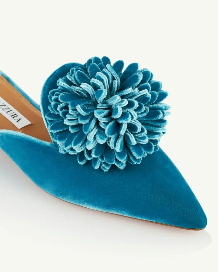 Couturier Mule Flat Blue Women Aquazzura Flats Couturier Mule Flat Blue Women Aquazzura Flats