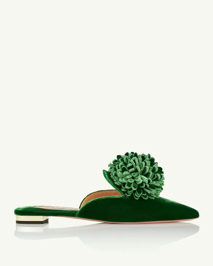 Couturier Mule Flat Green Women Aquazzura Flats Couturier Mule Flat Green Women Aquazzura Flats