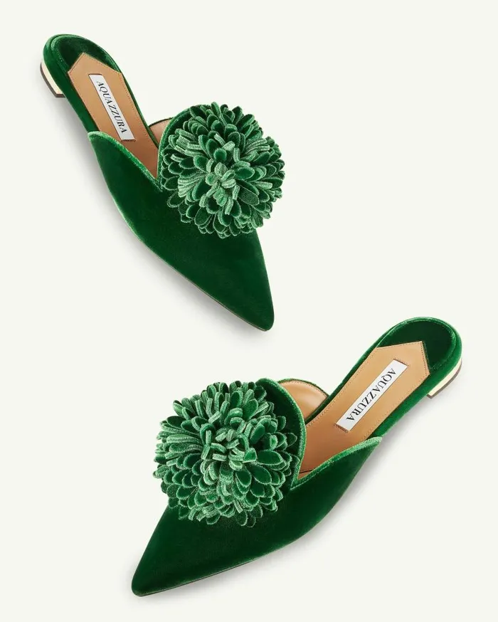 Couturier Mule Flat Green Women Aquazzura Flats Couturier Mule Flat Green Women Aquazzura Flats