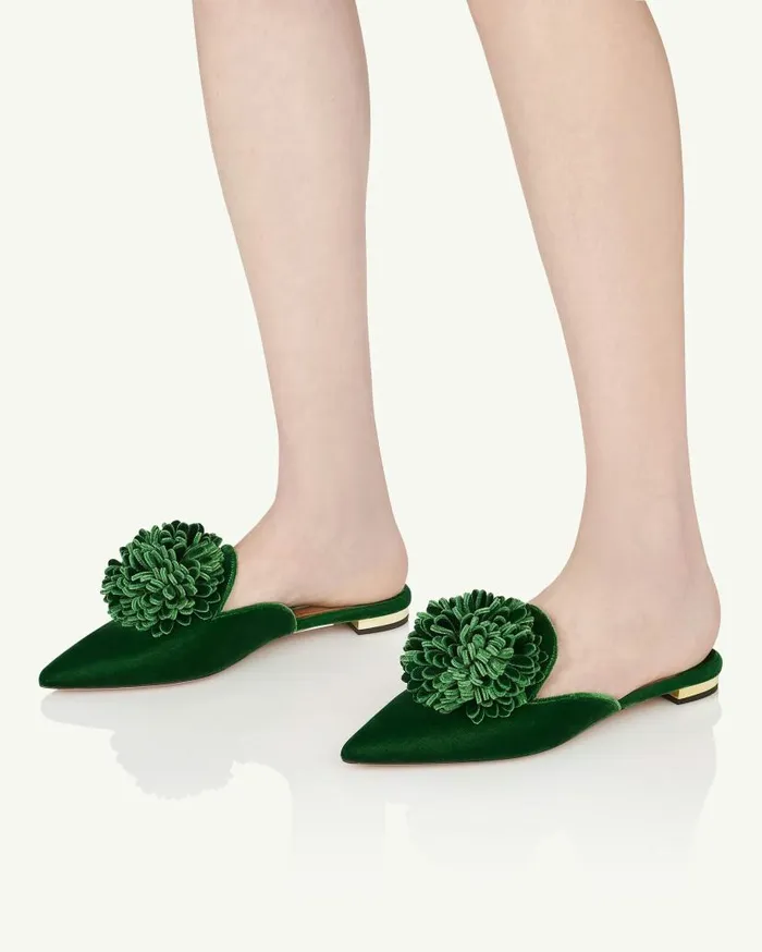 Couturier Mule Flat Green Women Aquazzura Flats Couturier Mule Flat Green Women Aquazzura Flats