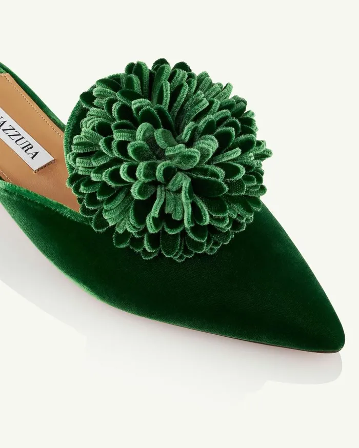 Couturier Mule Flat Green Women Aquazzura Flats Couturier Mule Flat Green Women Aquazzura Flats