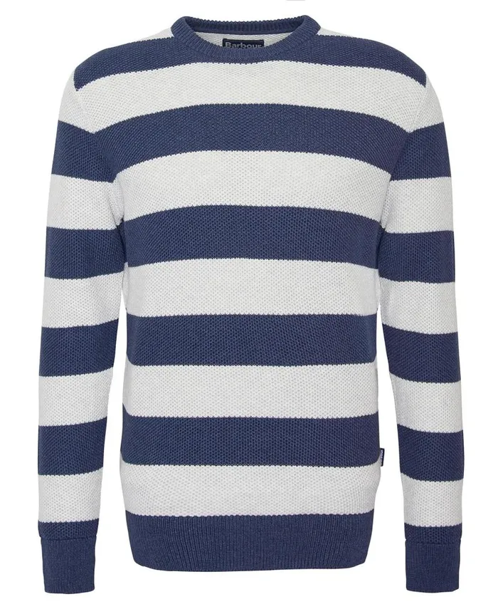 Craster Striped Crew Neck Jumper Classic Navy Men Barbour Jumpers