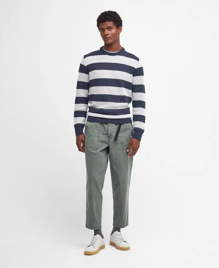 Craster Striped Crew Neck Jumper Classic Navy Men Barbour Jumpers