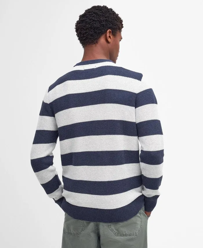 Craster Striped Crew Neck Jumper Classic Navy Men Barbour Jumpers