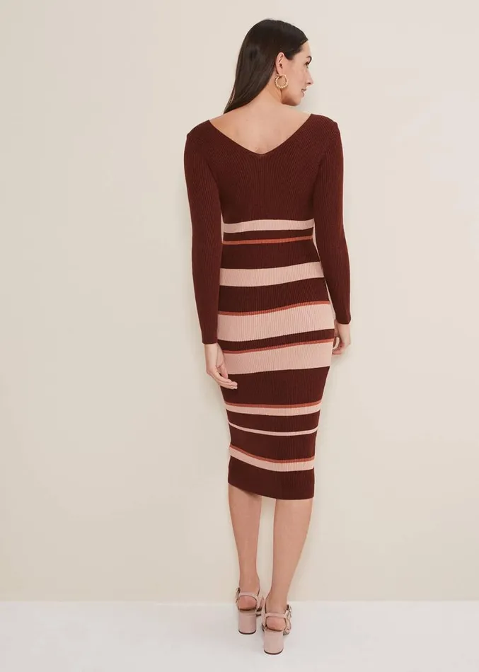 Dani Striped Midi Dress Burgundypink Women Phase Eight Dresses