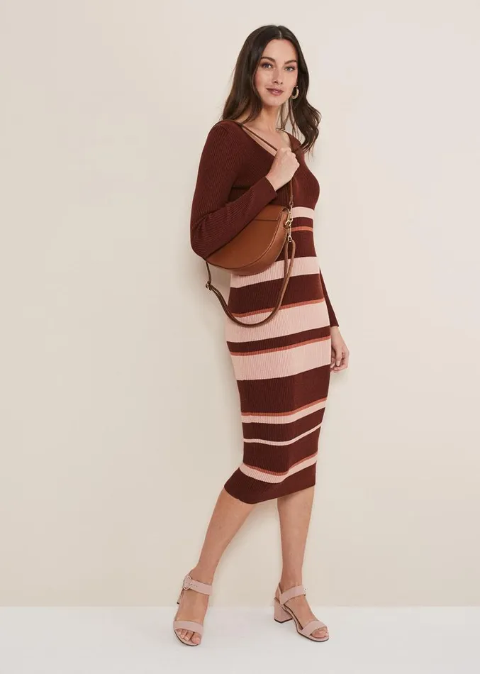 Dani Striped Midi Dress Burgundypink Women Phase Eight Dresses